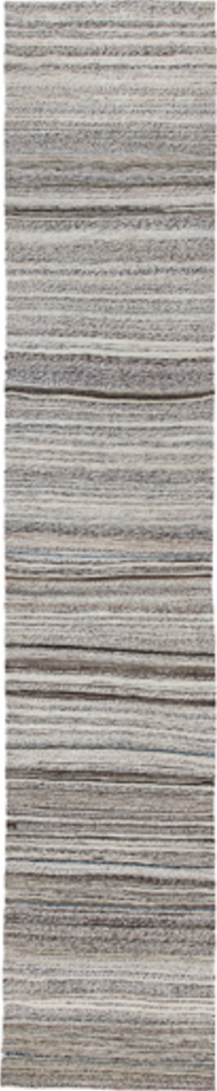 2' x 13' one-of-a-kind handmade vintage Kilim runner rug. Color palette: black, blue, charcoal, dim gray, gainsboro, gray