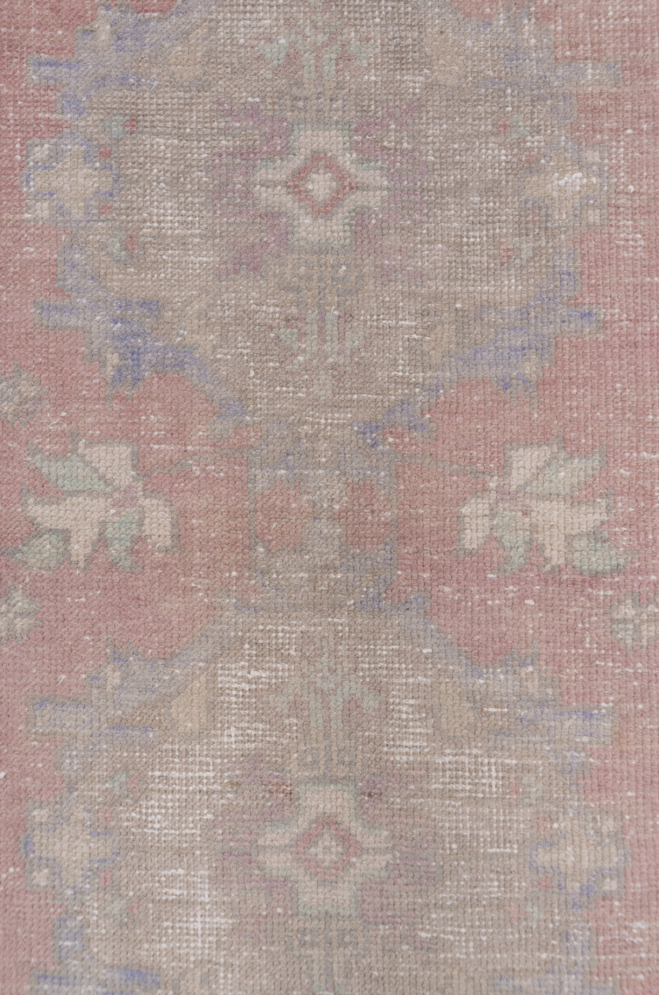 3' x 10' one-of-a-kind handmade vintage Oushak runner rug. Color palette: dark gray, gray, light gray, off-white, pink