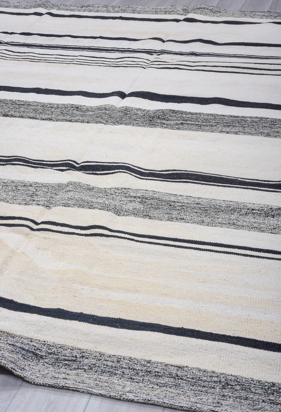 8' x 11' one-of-a-kind handmade vintage Kilim large size rug. Color palette: blue, dark gray, dim gray, gainsboro, gray