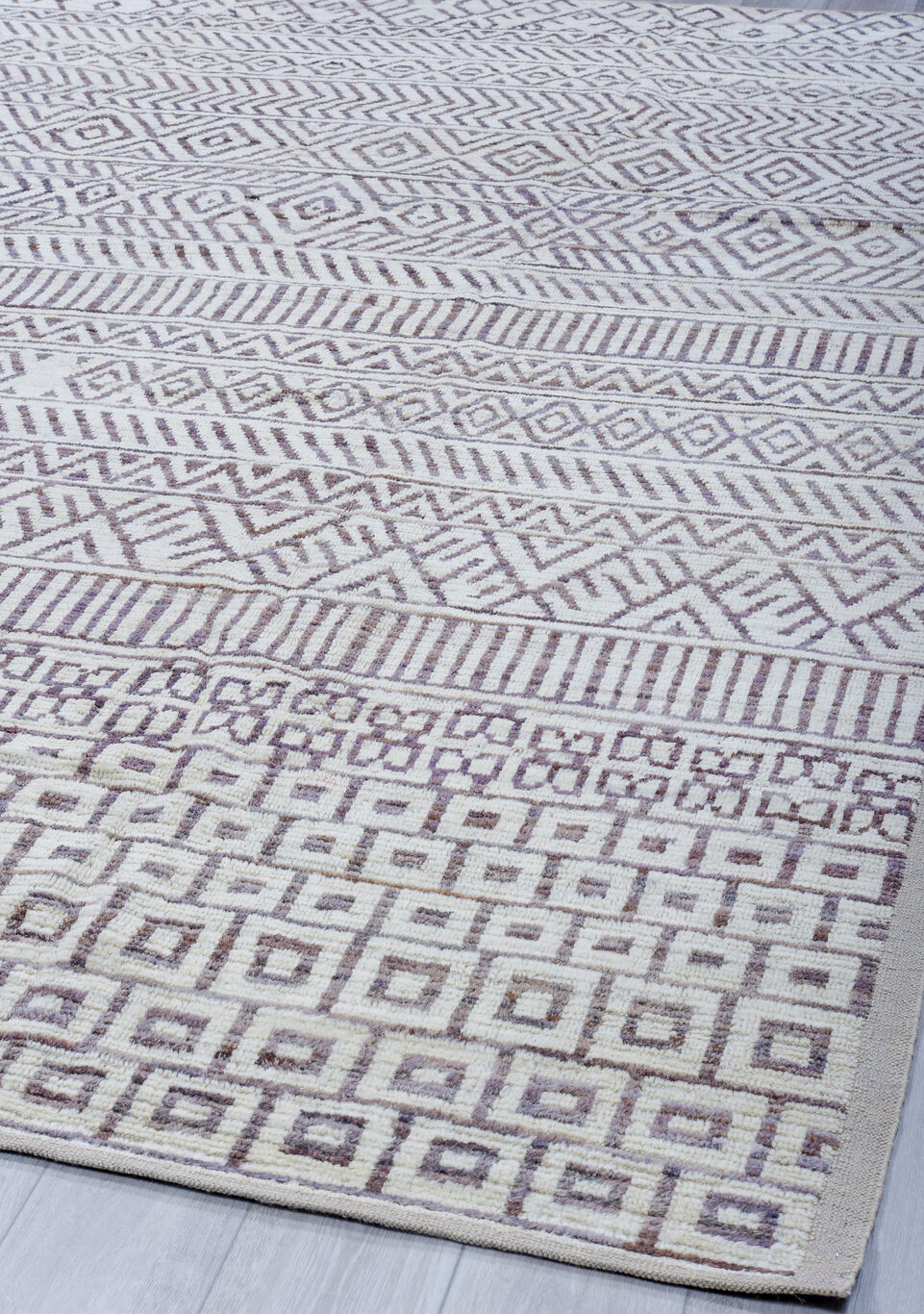 9' x 12' one-of-a-kind handmade vintage Tulu large size rug. Color palette: black, dark gray, gainsboro, gray, light gray