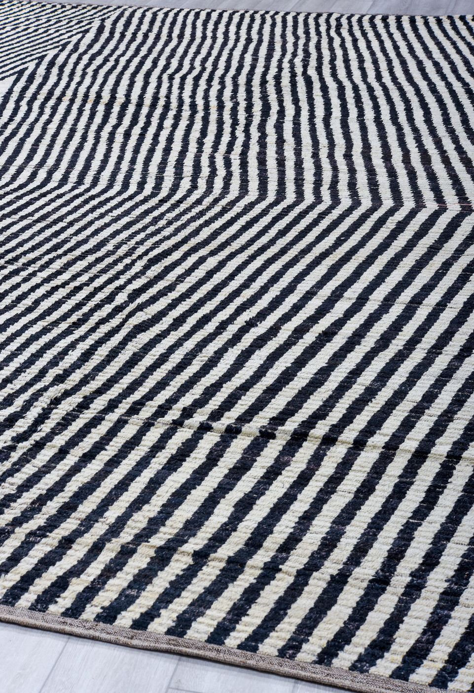 13' x 14' one-of-a-kind handmade vintage Tulu oversize rug. Color palette: black, blue, dark gray, gainsboro, gray