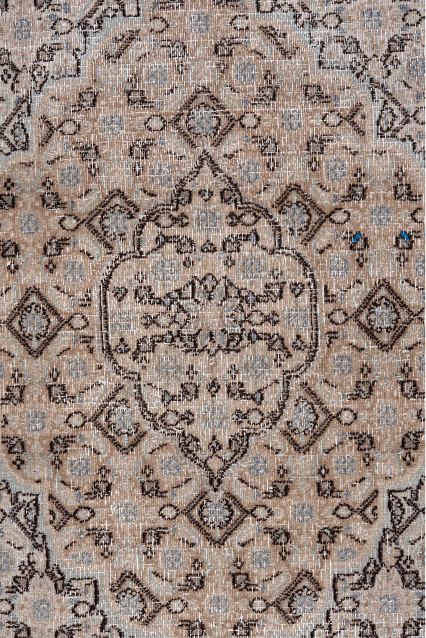 4' x 6' one-of-a-kind handmade vintage Meshed small size rug. Color palette: black, blue, brown, dark gray, dim gray