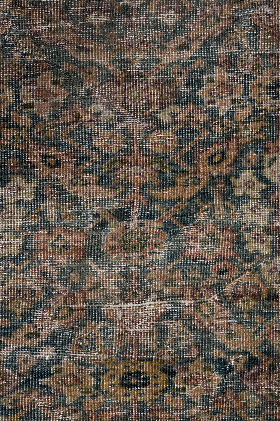 7' x 11' one-of-a-kind handmade vintage Farahan large size rug. Color palette: black, blue, brown, charcoal, dark gray