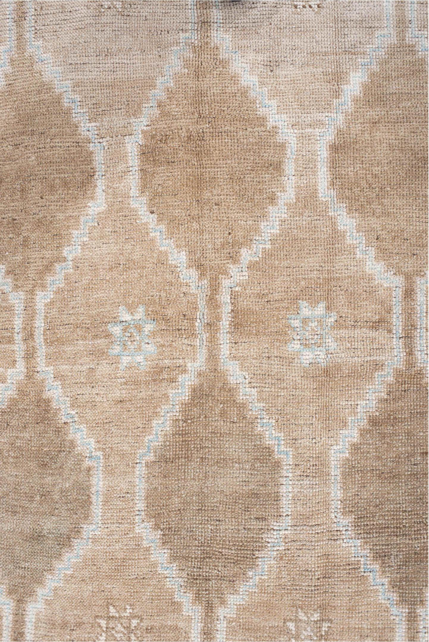 4' x 7' one-of-a-kind handmade vintage Gabbe rug. Color palette: brown, gray, off-white, pink, light gray, orange, dim gray