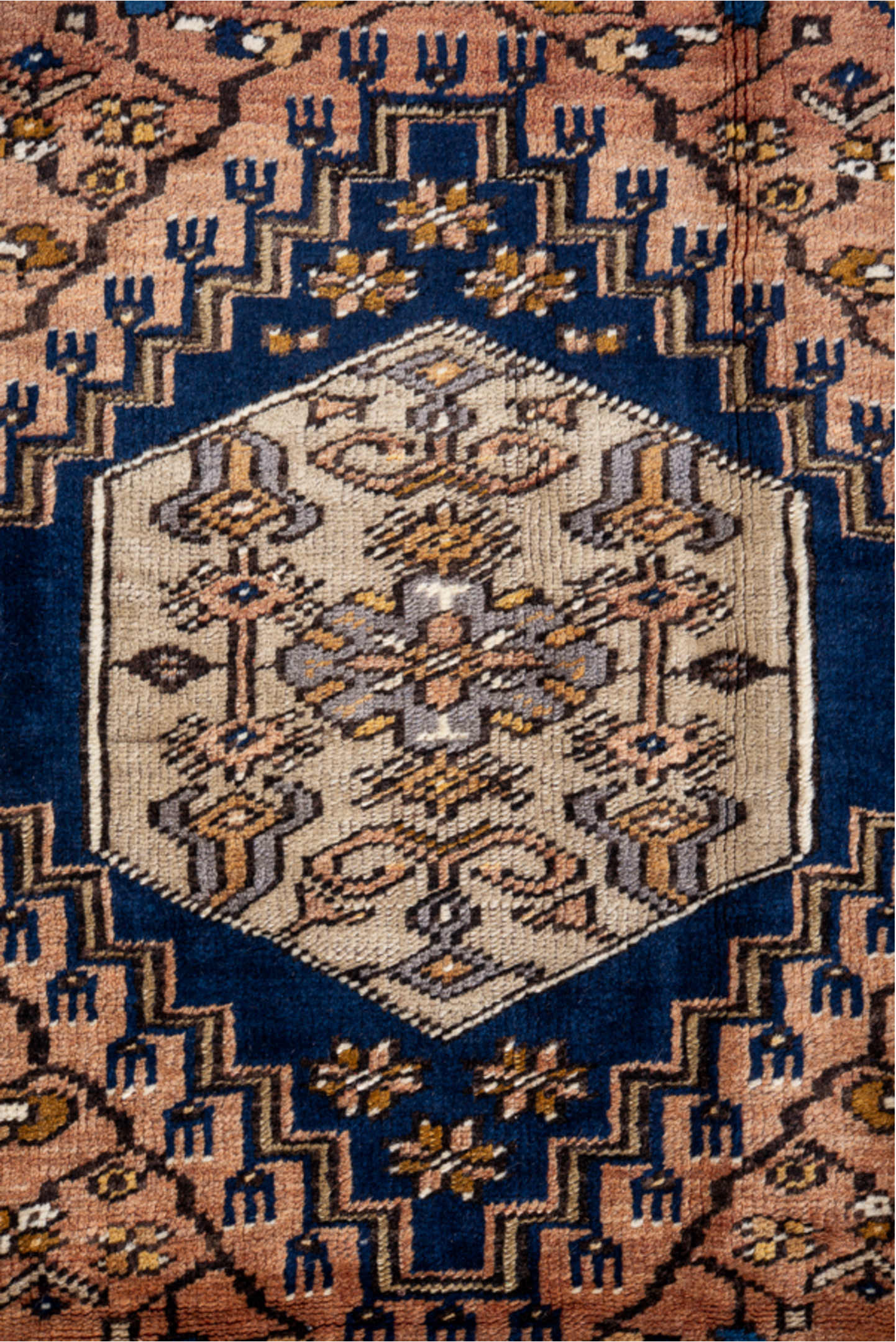 3' x 5' one-of-a-kind handmade vintage Oushak small size rug. Color palette: black, blue, brown, gray, indian red