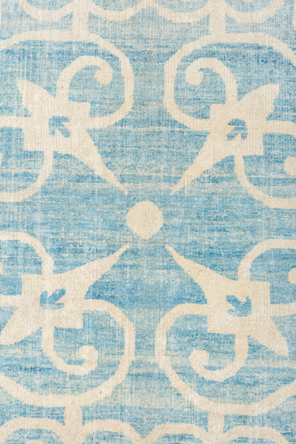 10' x 13' one-of-a-kind handmade vintage Khotan large size rug. Color palette: blue, gray, light blue, light gray, off-white