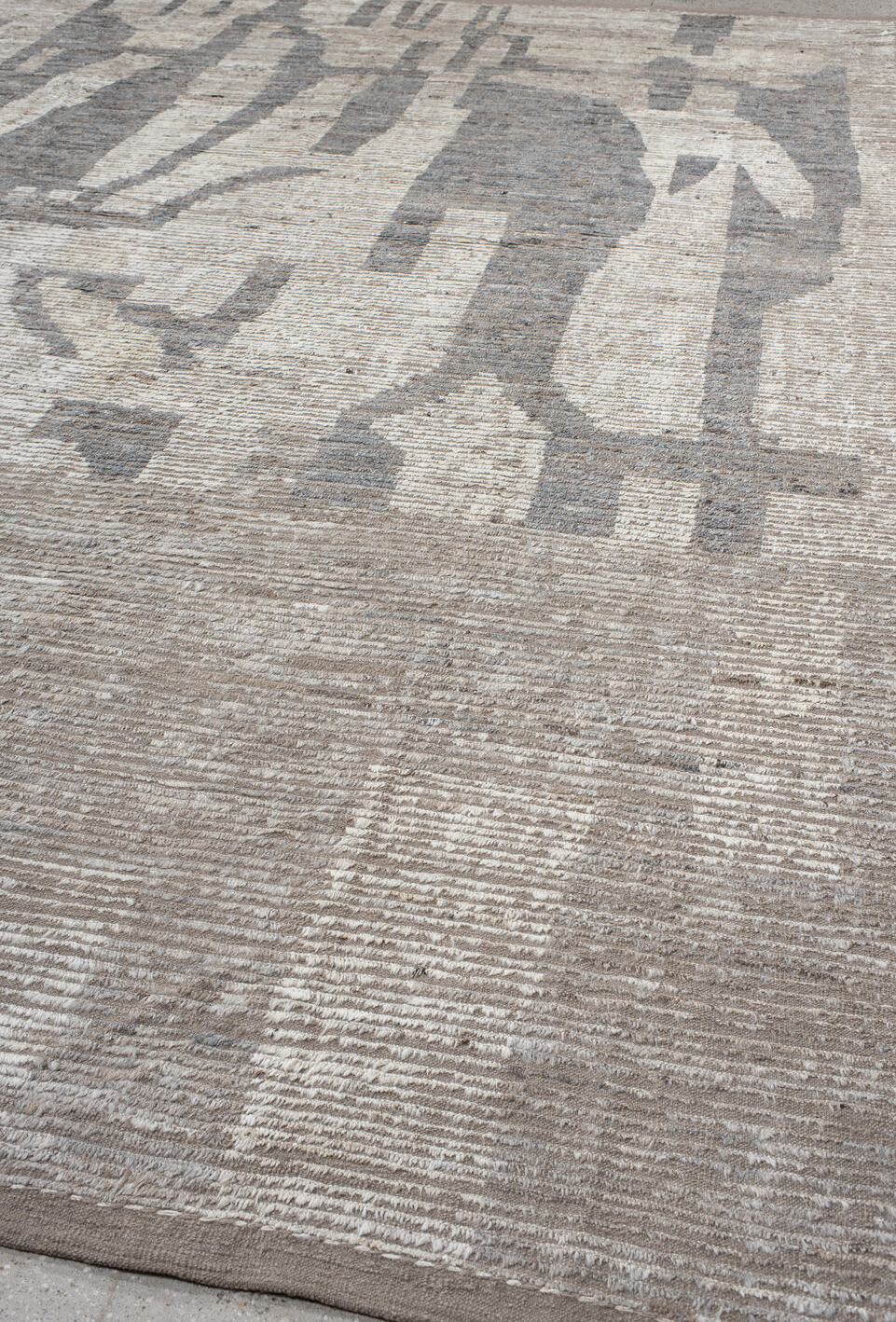 10' x 14' one-of-a-kind handmade vintage Tulu large size rug. Color palette: light gray, off-white, gray, black, pink