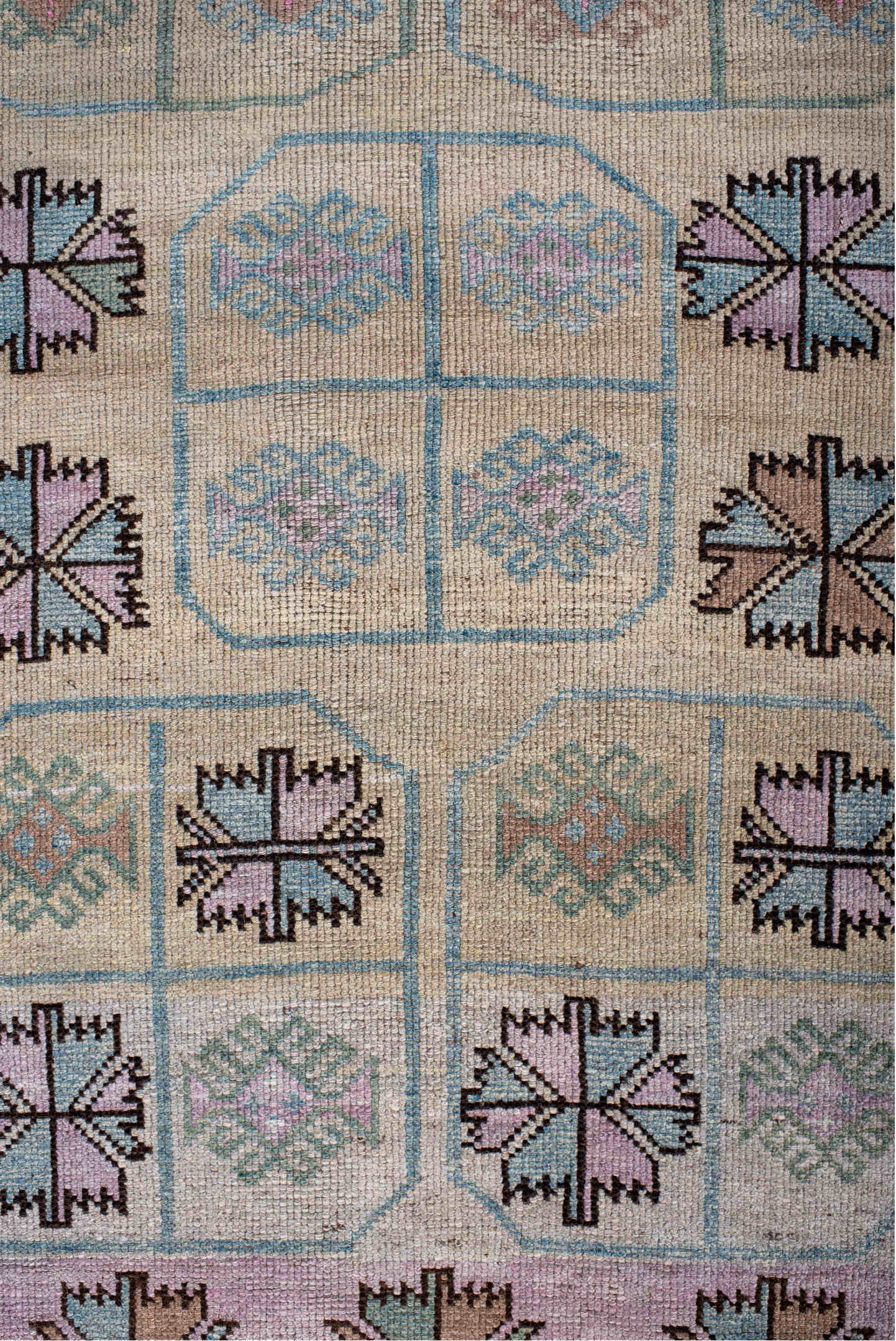 3' x 6' one-of-a-kind handmade vintage Belouch small size rug. Color palette: black, blue, brown, charcoal, dim gray, gray