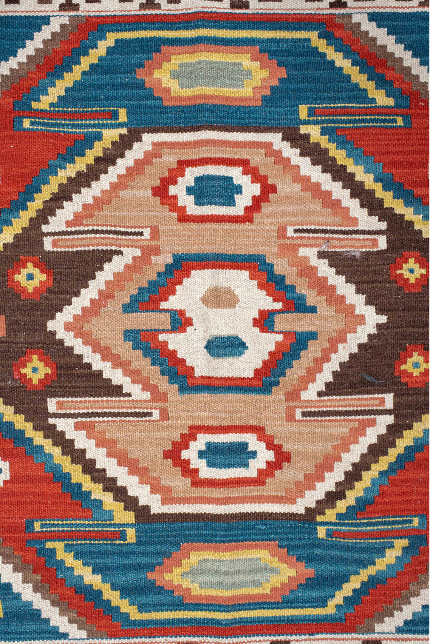 8' x 9' one-of-a-kind handmade vintage Kilim rug. Color palette: arapawa, black, blue, brown, charcoal, gray, light gray