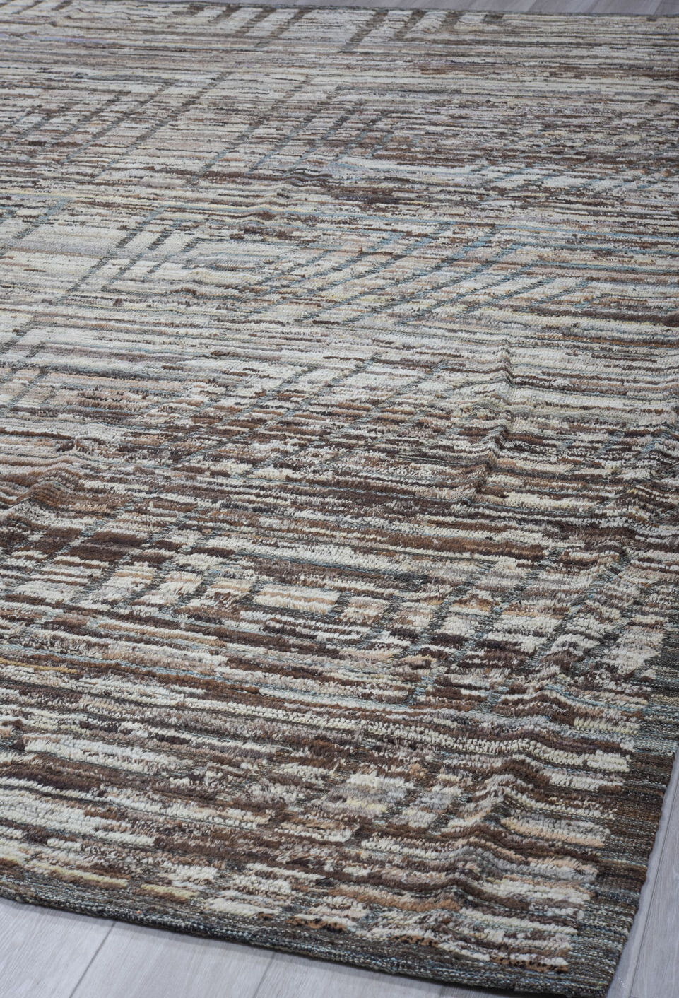 9' x 14' one-of-a-kind handmade vintage Tulu large size rug. Color palette: black, charcoal, dark gray, dim gray, gainsboro