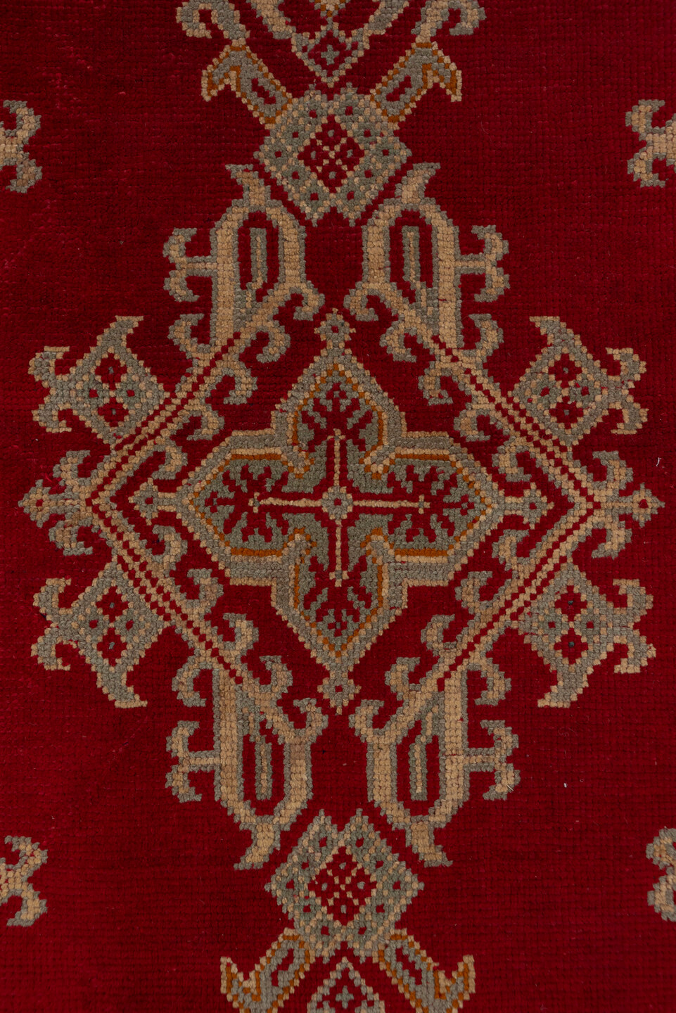 3' x 17' one-of-a-kind handmade vintage Oushak runner rug. Color palette: brown, off-white, pink, red, snow, white