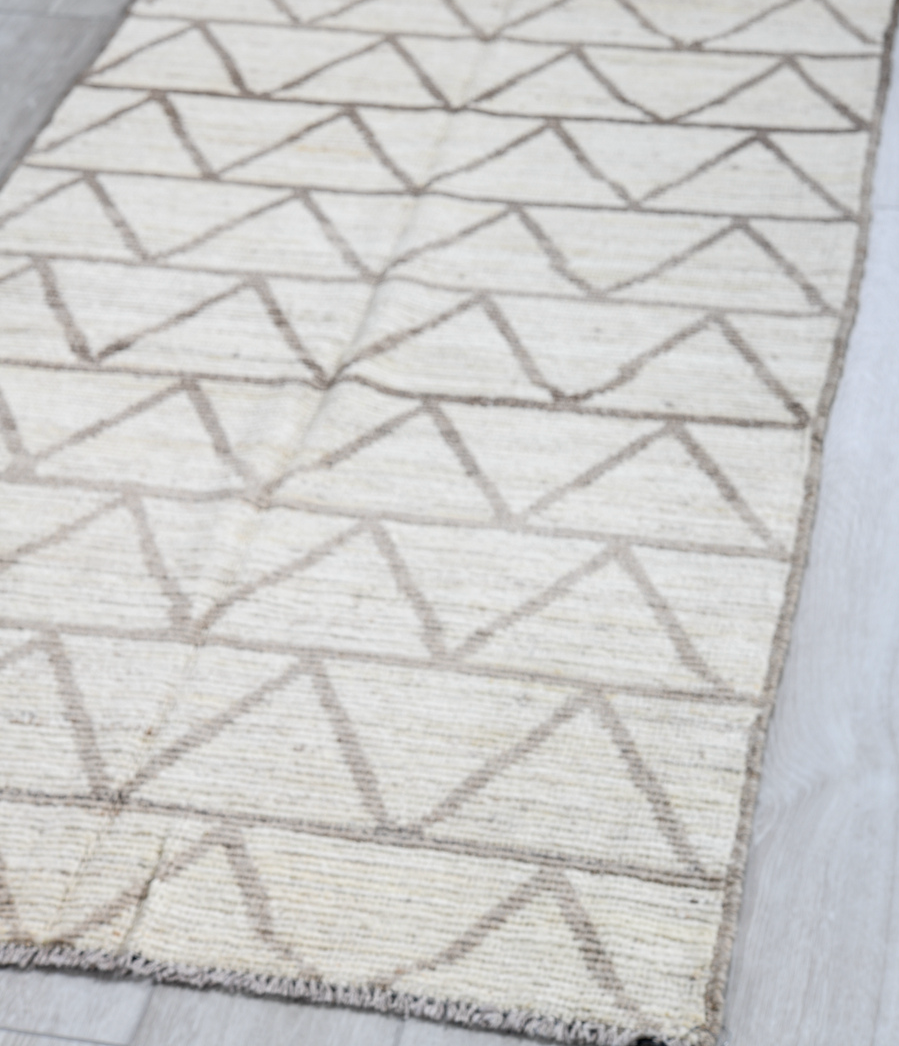 3' x 9' one-of-a-kind handmade vintage Tulu runner rug. Color palette: dark gray, dim gray, gainsboro, gray, light gray