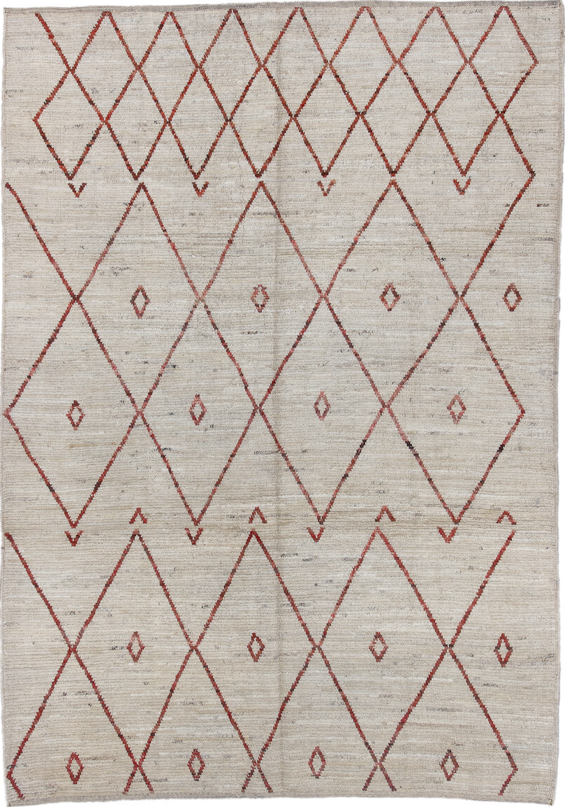 6' x 8' one-of-a-kind handmade vintage Tulu medium size rug. Color palette: brown, gainsboro, gray, light gray, off-white