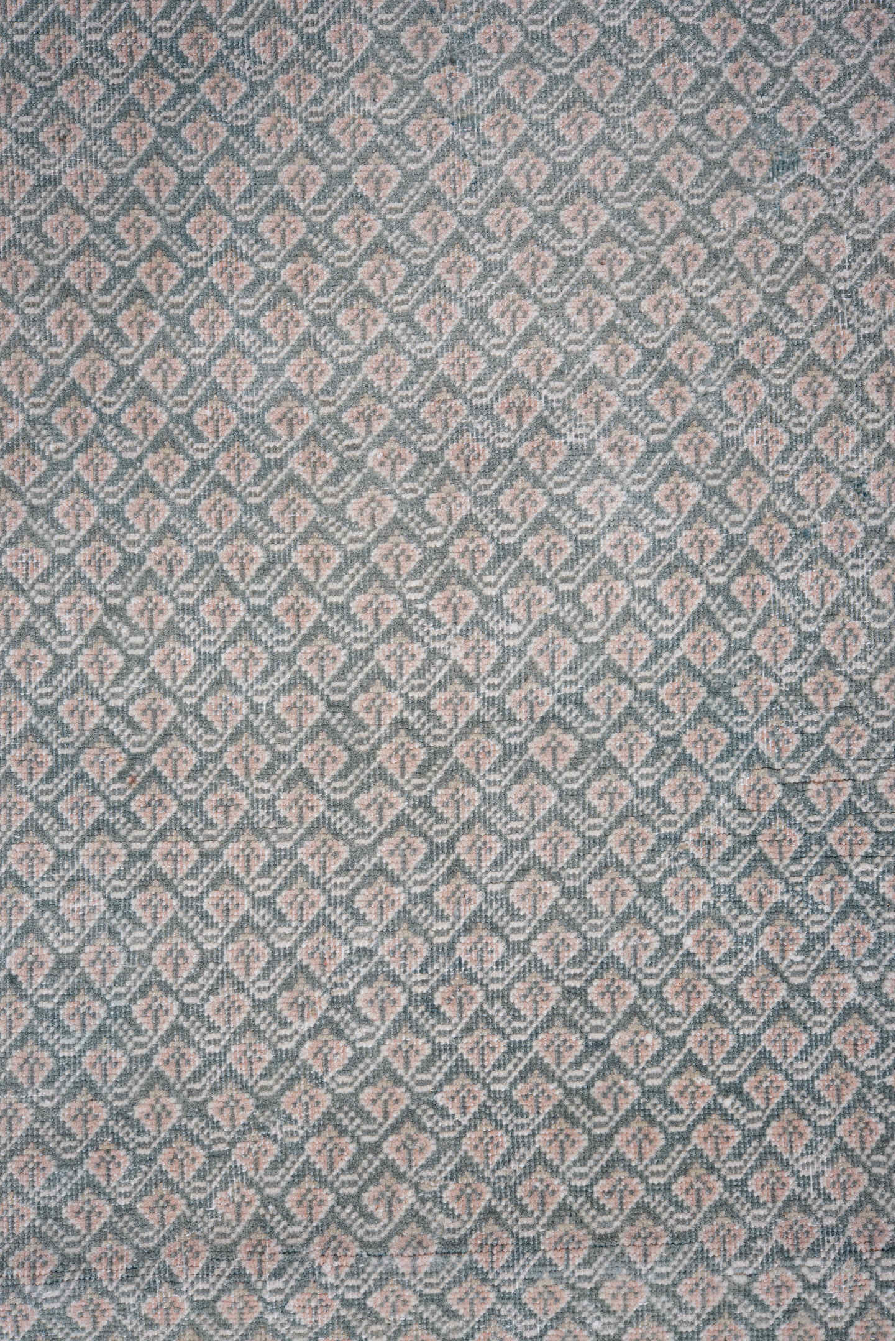 8' x 8' one-of-a-kind handmade vintage Mir rug. Color palette: dark gray, gainsboro, gray, light gray, off-white, silver