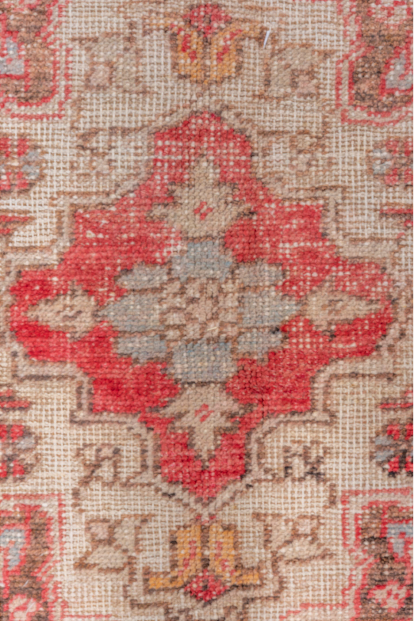 5' x 8' one-of-a-kind handmade vintage Oushak medium size rug. Color palette: brown, gray, light gray, off-white, pink, red