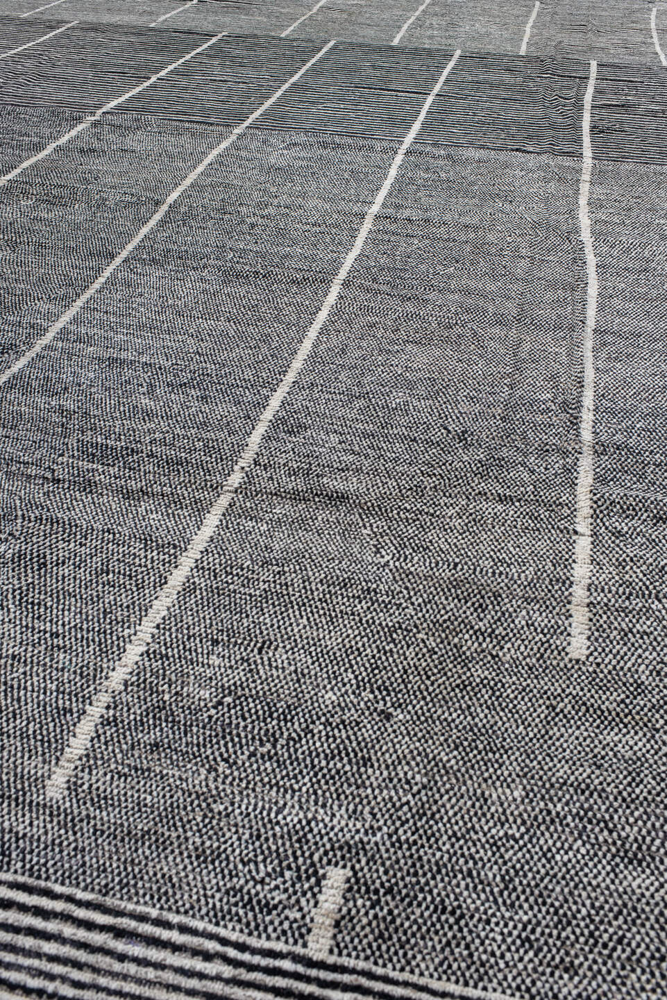 14' x 22' one-of-a-kind handmade vintage Tulu oversize rug. Color palette: black, charcoal, dark gray, dim gray, gainsboro