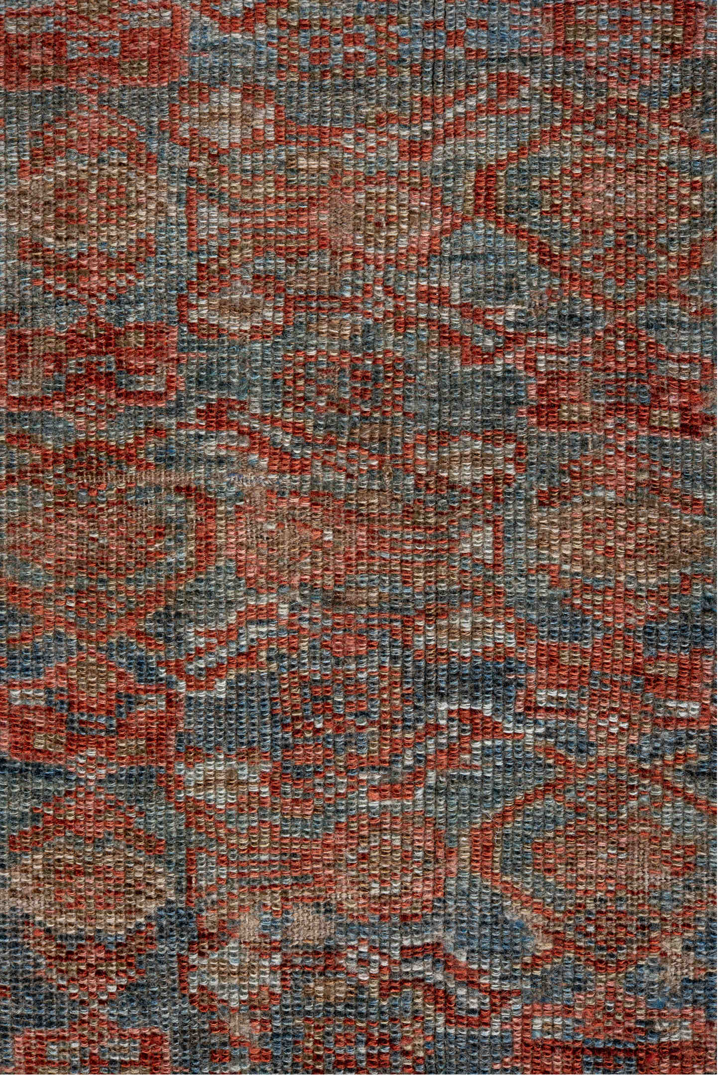 3' x 11' one-of-a-kind handmade vintage Kurd runner rug. Color palette: gray, brown, light gray, black, off-white, red