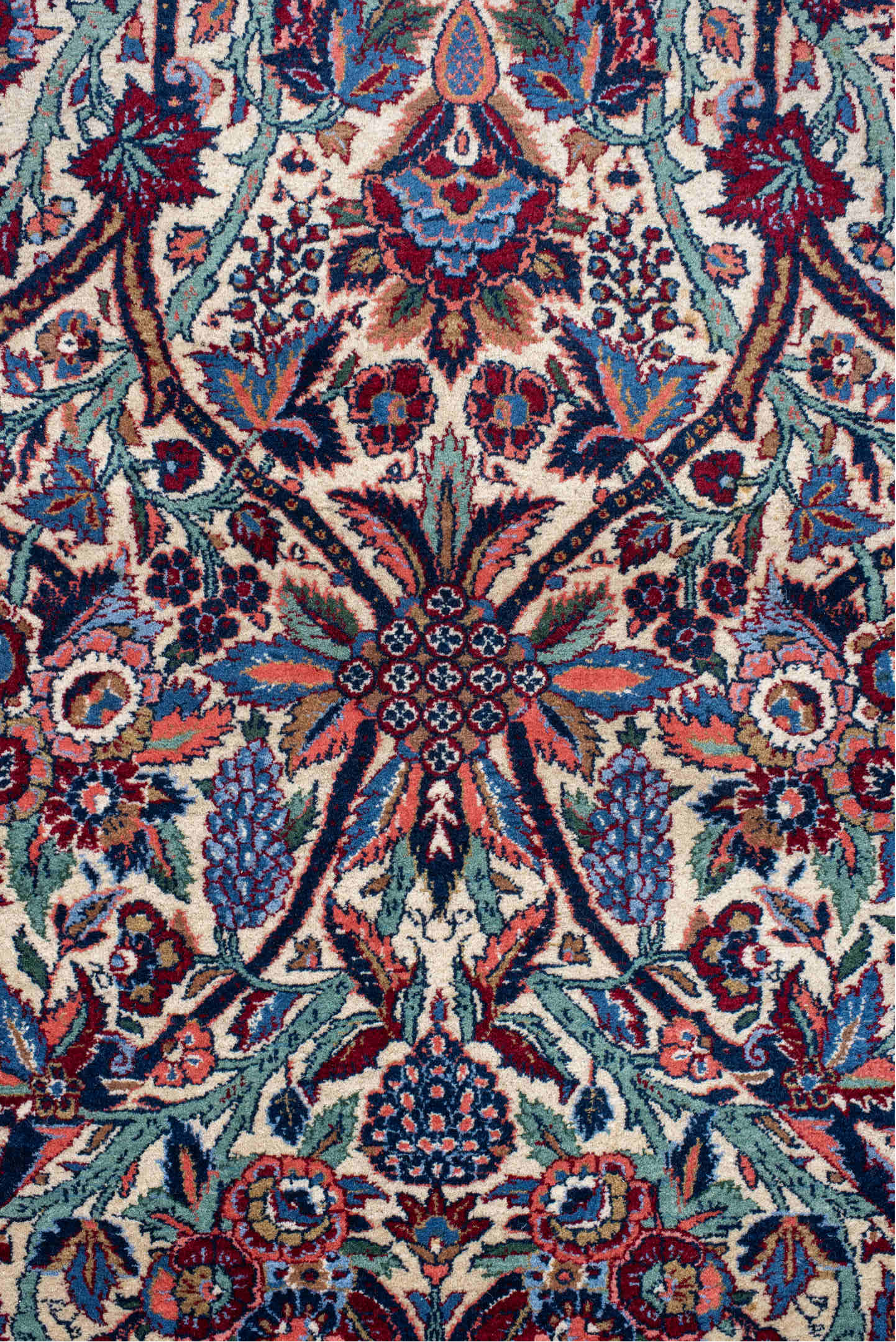 0' x 0' one-of-a-kind handmade vintage small size rug. Color palette: gray, brown, light blue, pink, off-white, blue, red