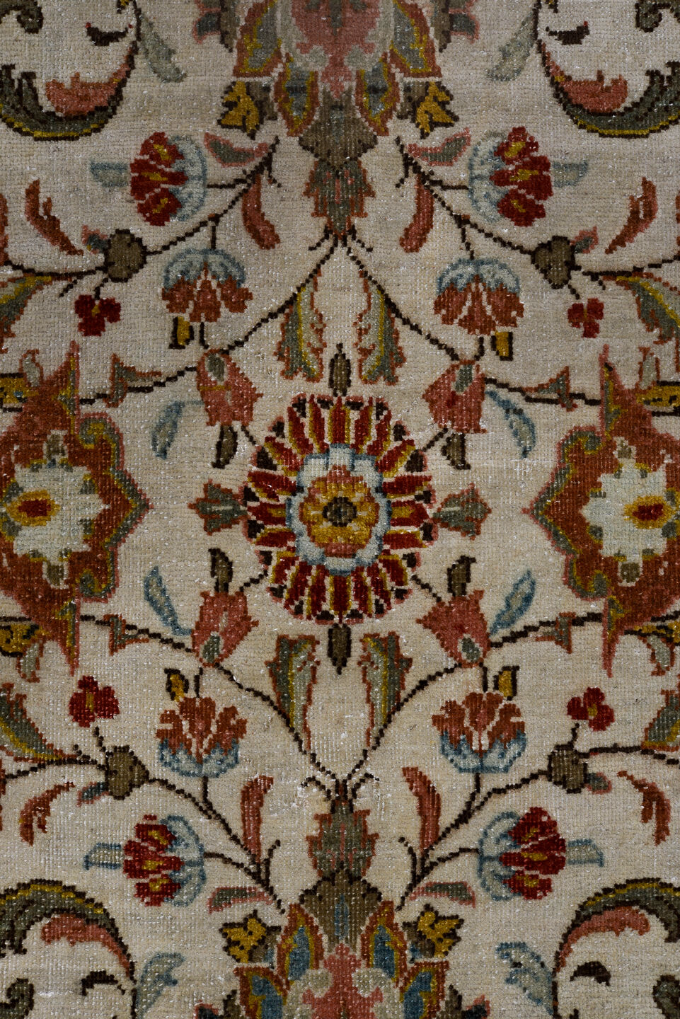 4' x 9' one-of-a-kind handmade vintage Sarouk runner rug. Color palette: black, blue, brown, dark slate gray, gray