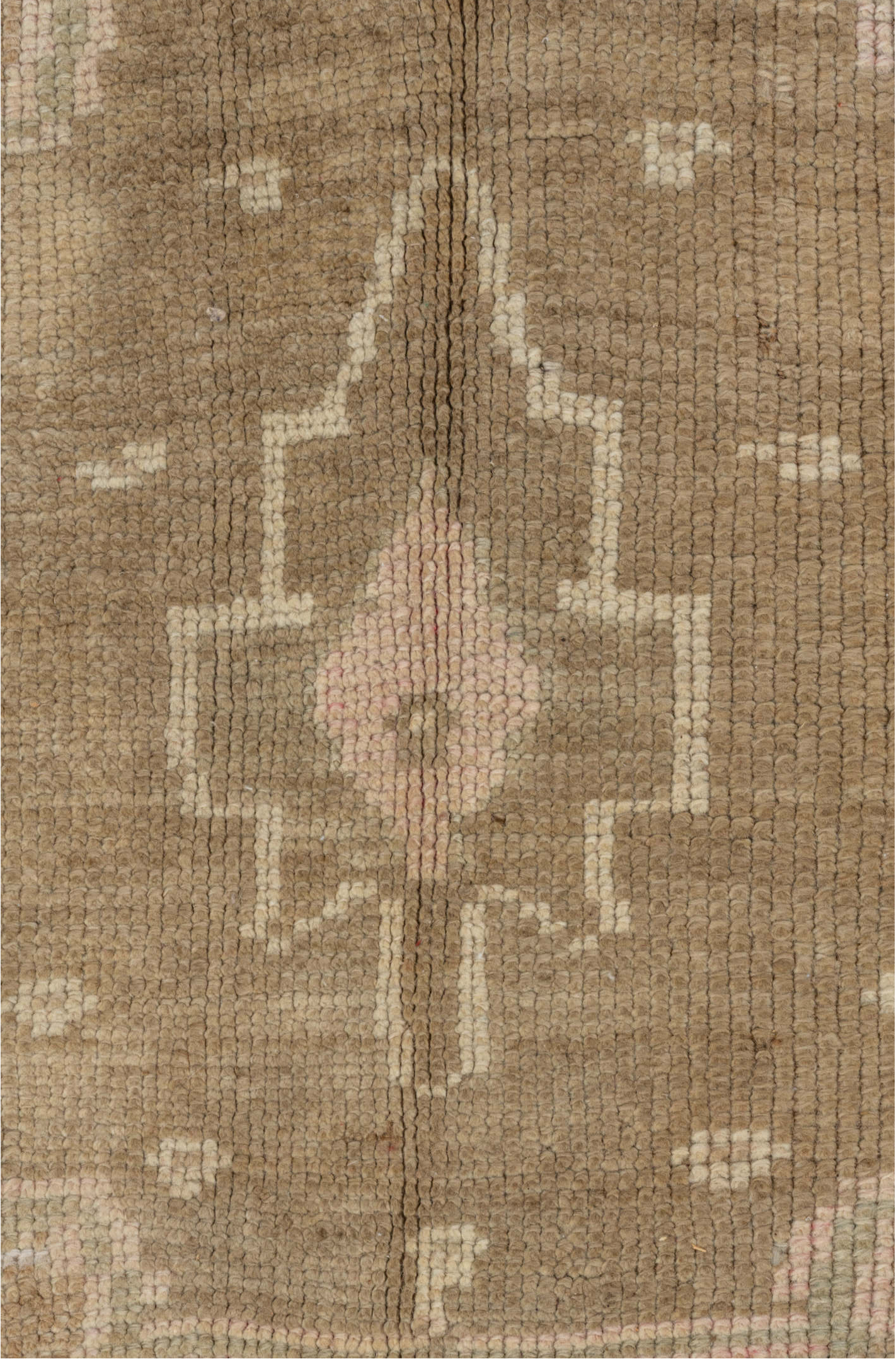 7' x 11' one-of-a-kind handmade vintage Oushak large size rug. Color palette: brown, gray, light gray, off-white, pink