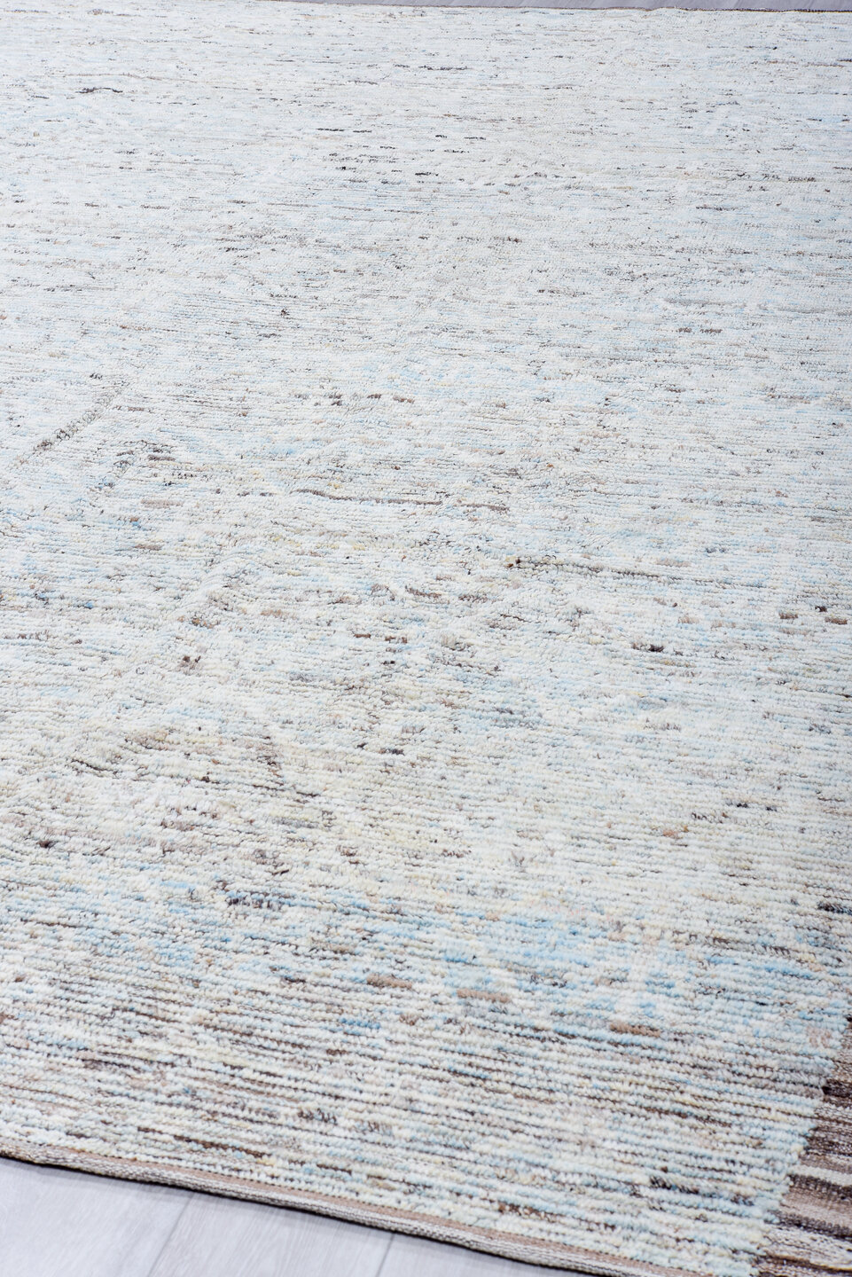 10' x 13' one-of-a-kind handmade vintage Tulu large size rug. Color palette: black, dark gray, gainsboro, gray, light blue