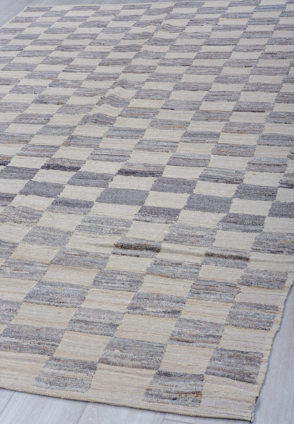 6' x 9' one-of-a-kind handmade vintage Tulu medium size rug. Color palette: dark gray, dim gray, gainsboro, gray, light blue