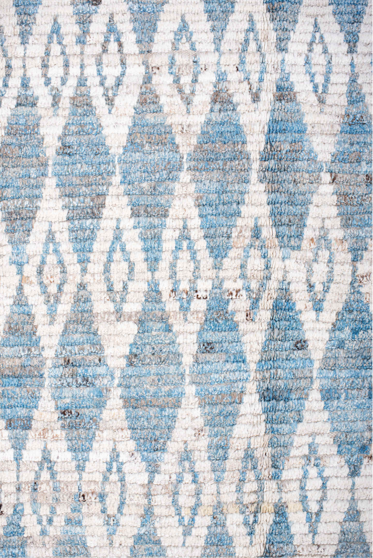 10' x 13' one-of-a-kind handmade vintage Tulu large size rug. Color palette: gray, light blue, off-white, light gray