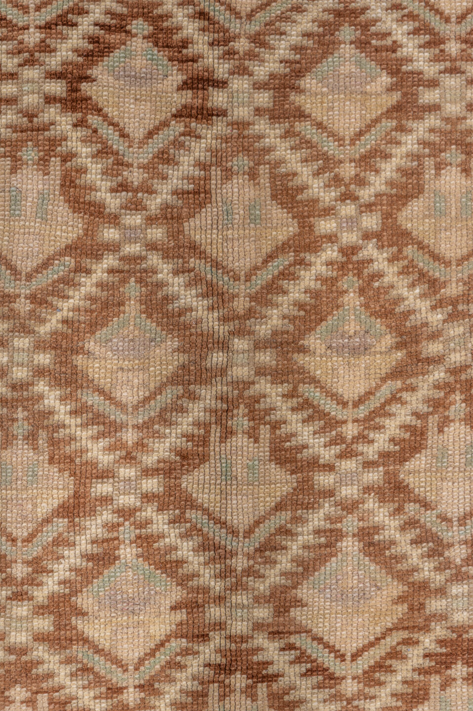 5' x 8' one-of-a-kind handmade vintage Oushak medium size rug. Color palette: brown, off-white, orange, tan