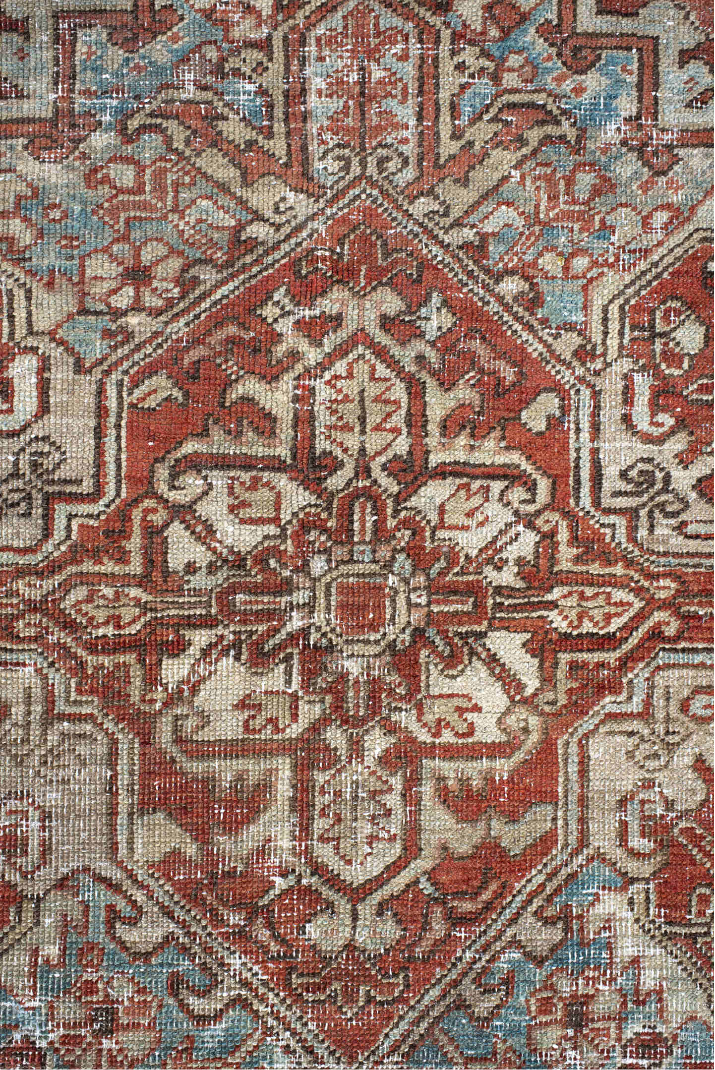 7' x 11' one-of-a-kind handmade vintage Heriz large size rug. Color palette: brown, dark gray, gray, light gray, off-white