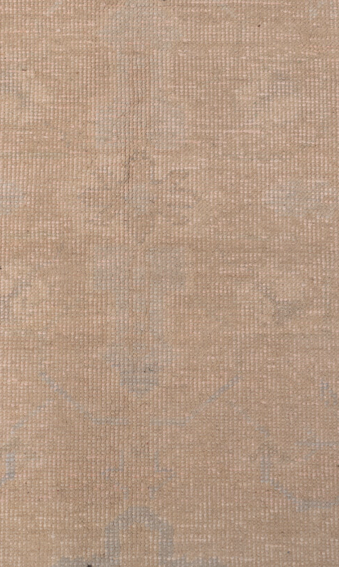 5' x 8' one-of-a-kind handmade vintage Oushak medium size rug. Color palette: brown, gray, light gray, off-white, pink