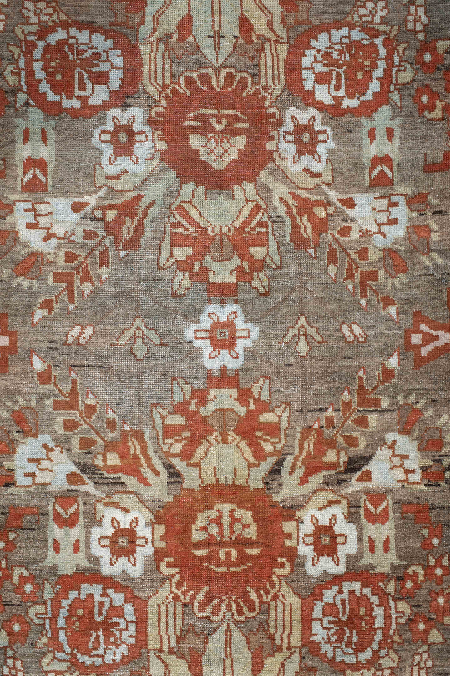 4' x 6' one-of-a-kind handmade vintage Afshar small size rug. Color palette: brown, gray, light gray, orange, off-white