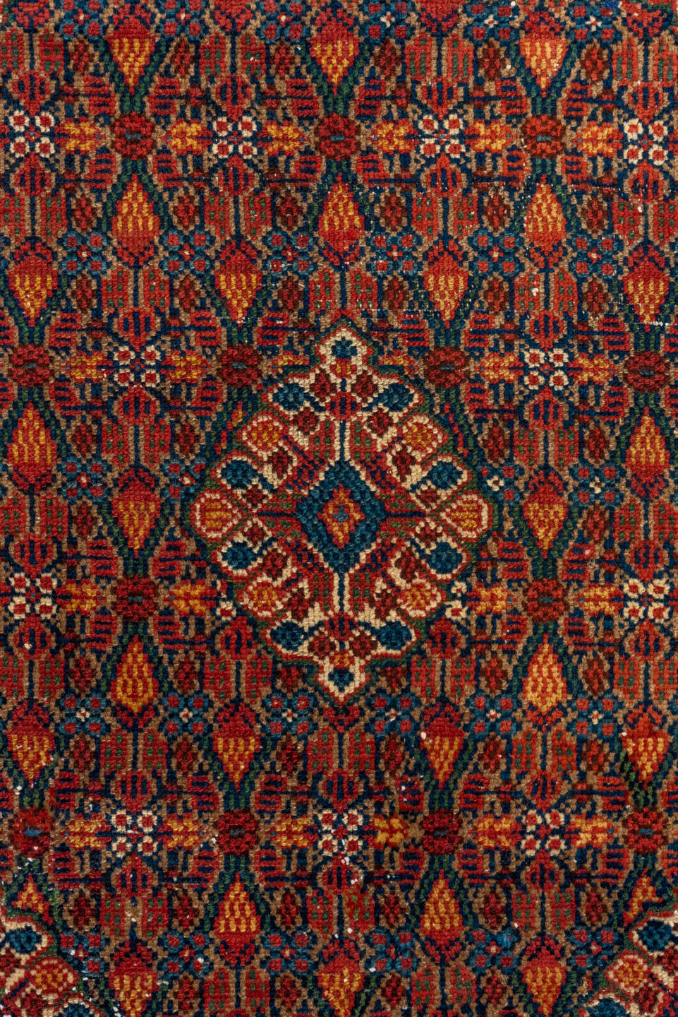 3' x 16' one-of-a-kind handmade vintage Cam Hamadan runner rug. Color palette: brown, gray, pink, red, blue, off-white