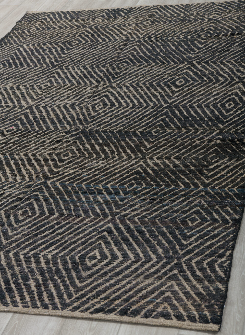 5' x 9' one-of-a-kind handmade vintage Tulu medium size rug. Color palette: black, blue, charcoal, dark gray, dim gray, gray