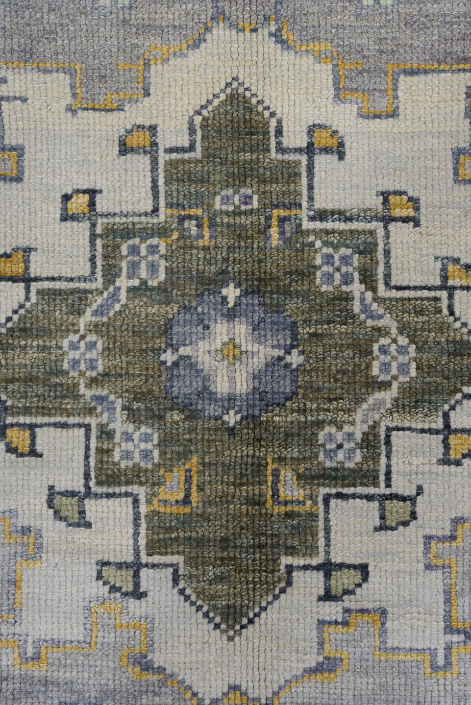 10' x 13' one-of-a-kind handmade vintage Oushak large size rug. Color palette: antiquewhite, black, blue, brown, charcoal