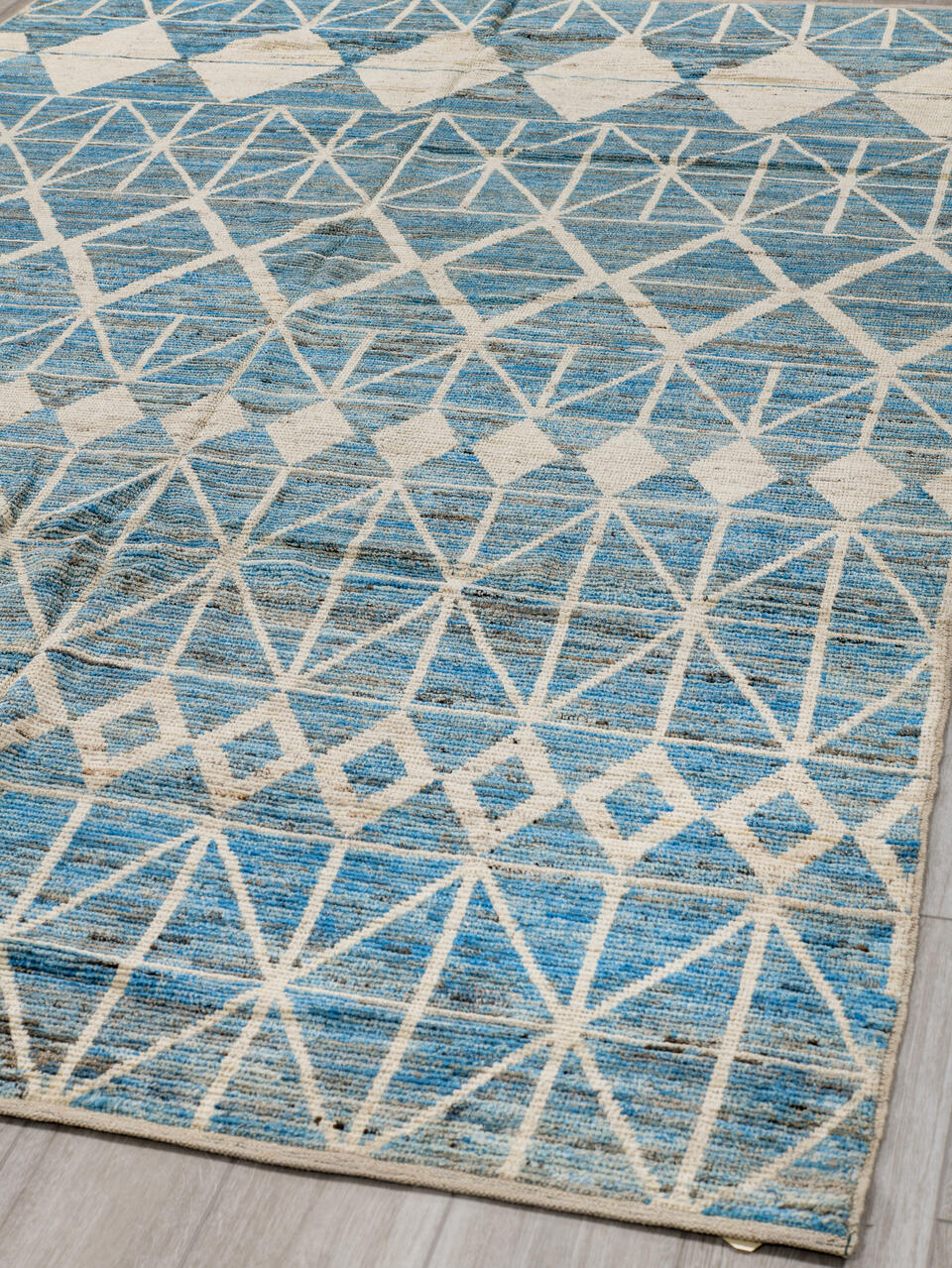 6' x 9' one-of-a-kind handmade vintage Tulu medium size rug. Color palette: black, blue, gainsboro, gray, light blue