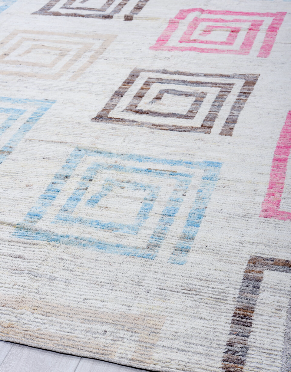 9' x 12' one-of-a-kind handmade vintage Tulu large size rug. Color palette: black, dark gray, gainsboro, gray, light blue