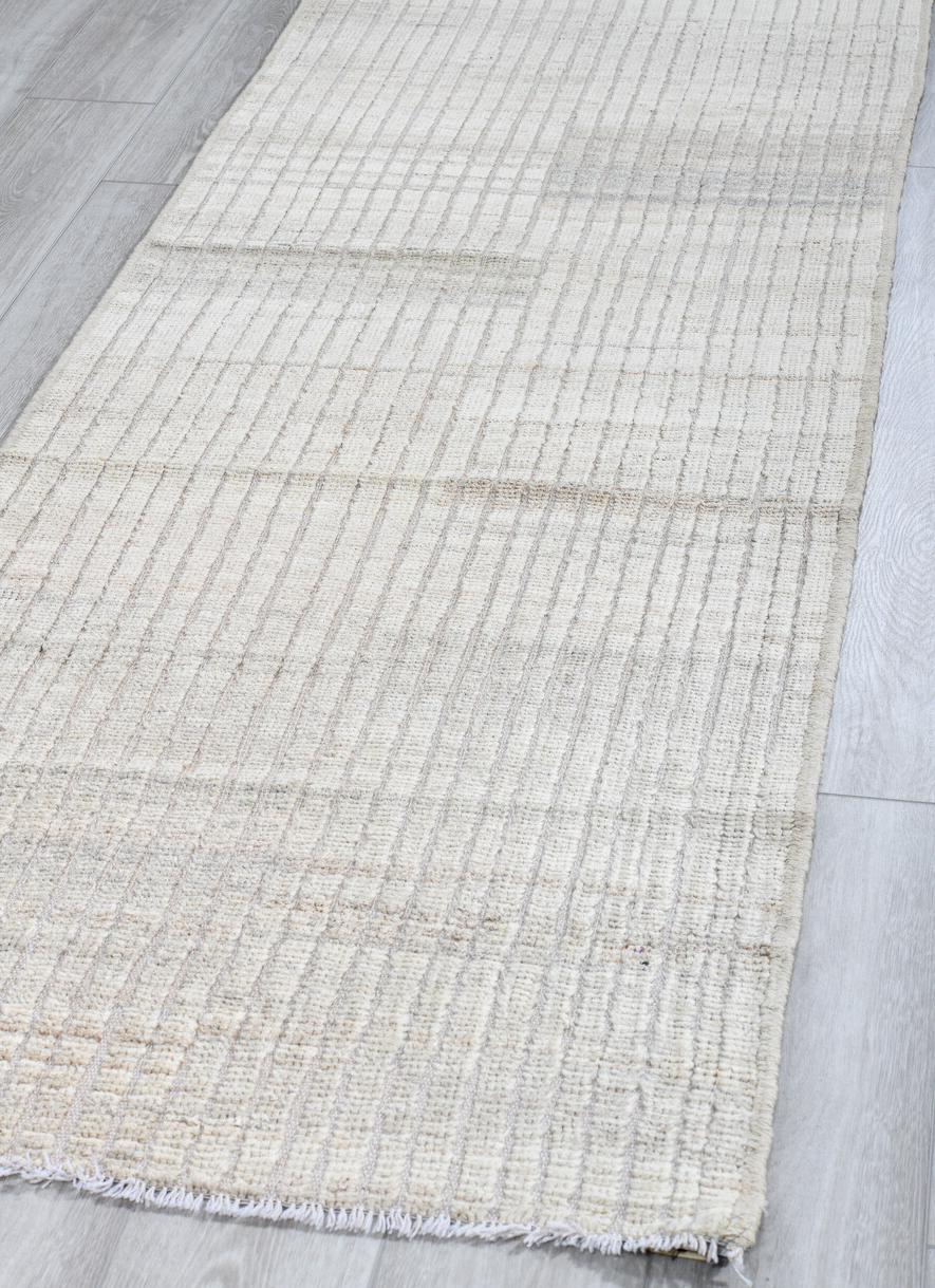 2' x 9' one-of-a-kind handmade vintage Tulu runner rug. Color palette: dark gray, gray, light blue, light gray, off-white