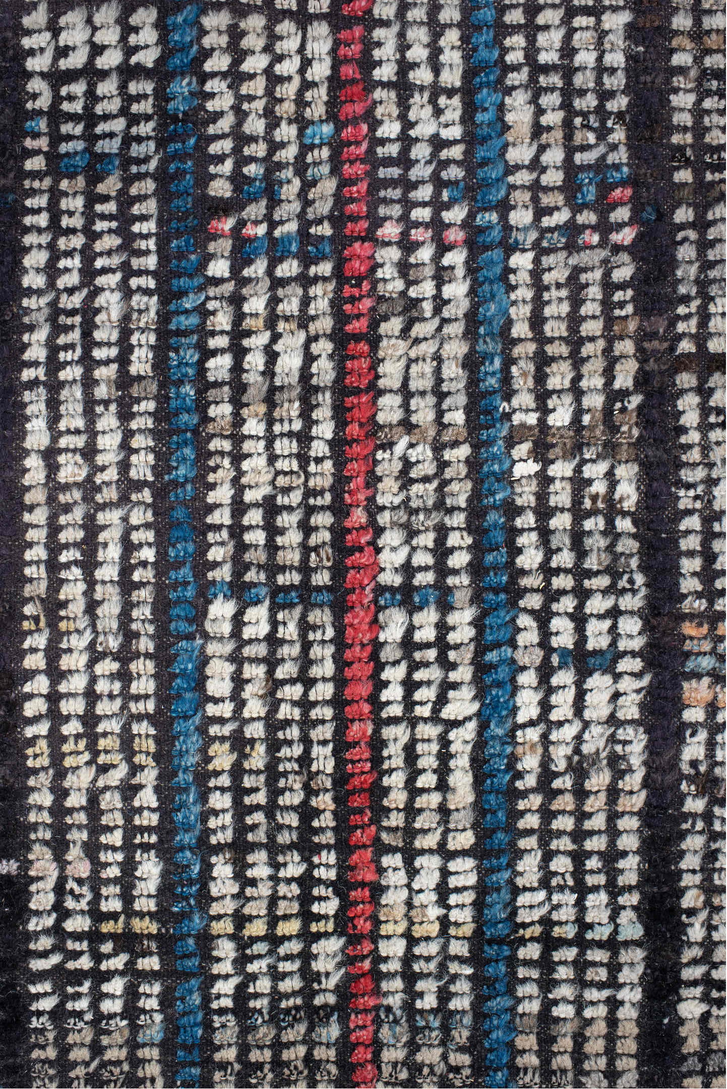 10' x 14' one-of-a-kind handmade vintage Tulu large size rug. Color palette: black, blue, brown, charcoal, dark gray
