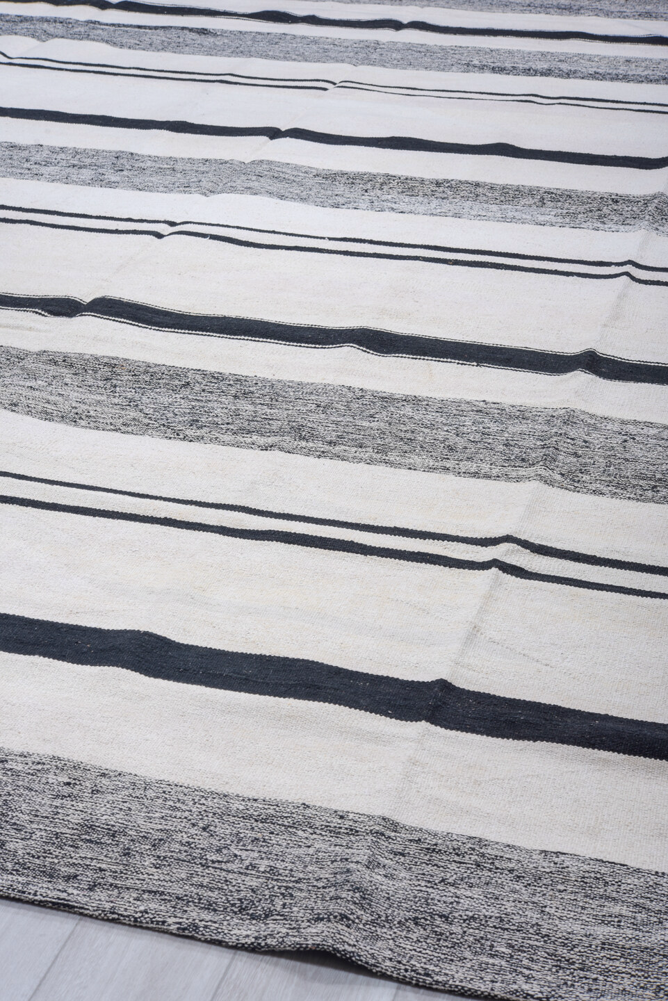 11' x 15' one-of-a-kind handmade vintage Tulu oversize rug. Color palette: blue, dark gray, gainsboro, gray, light gray