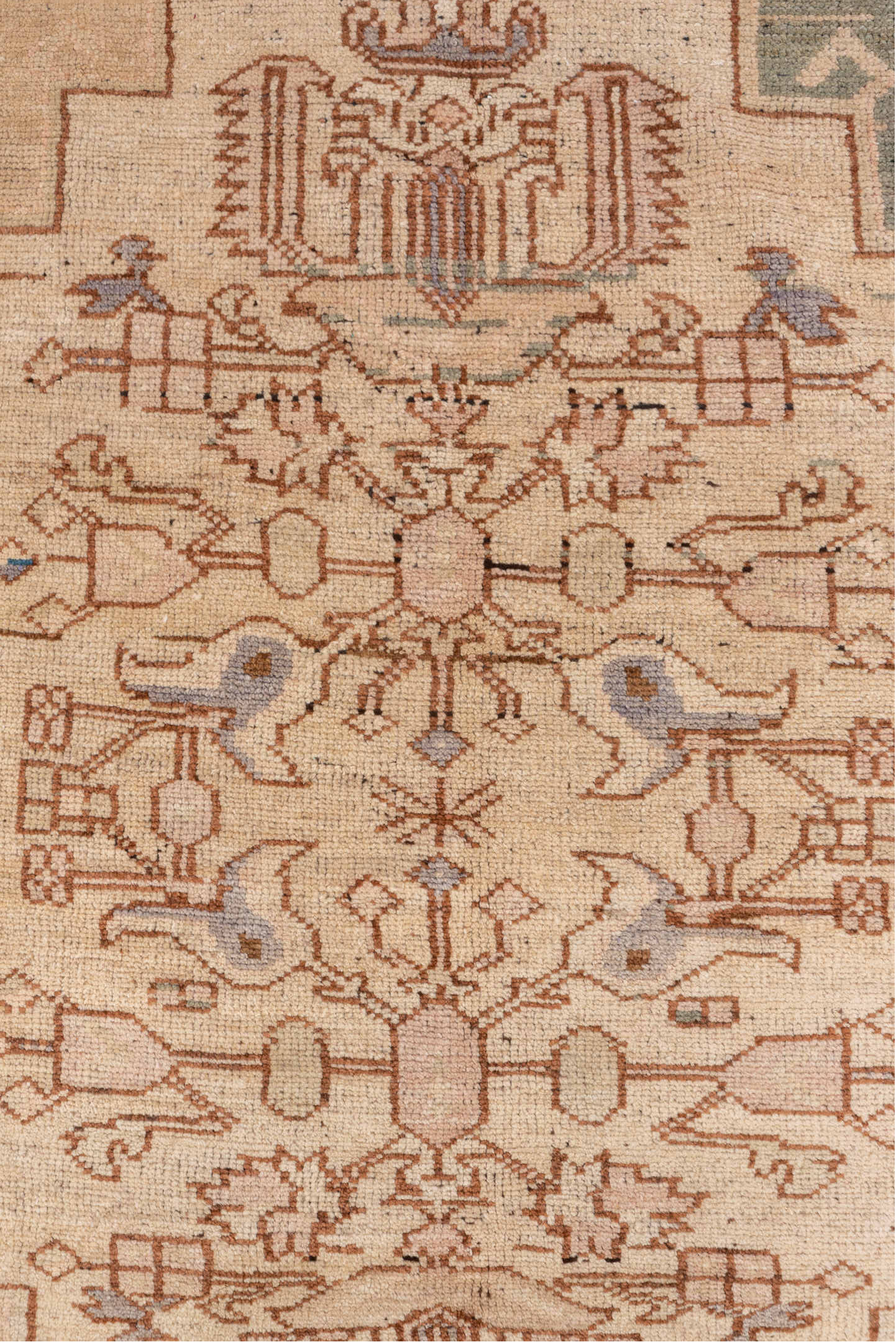 3' x 5' one-of-a-kind handmade vintage Oushak small size rug. Color palette: brown, dim gray, gray, light gray, off-white