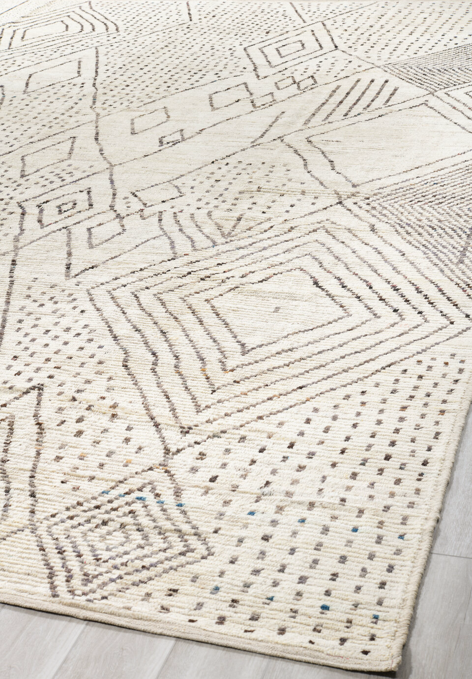 11' x 17' one-of-a-kind handmade vintage Tulu oversize rug. Color palette: beige, brown, dark gray, dim gray, gray, ivory