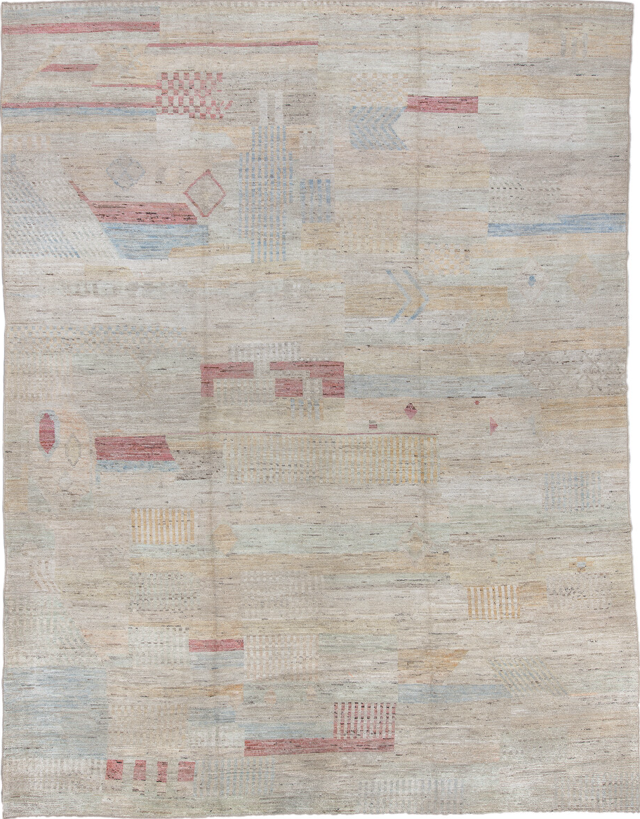 10' x 13' one-of-a-kind handmade vintage Tulu large size rug. Color palette: brown, dark gray, gainsboro, gray, light gray