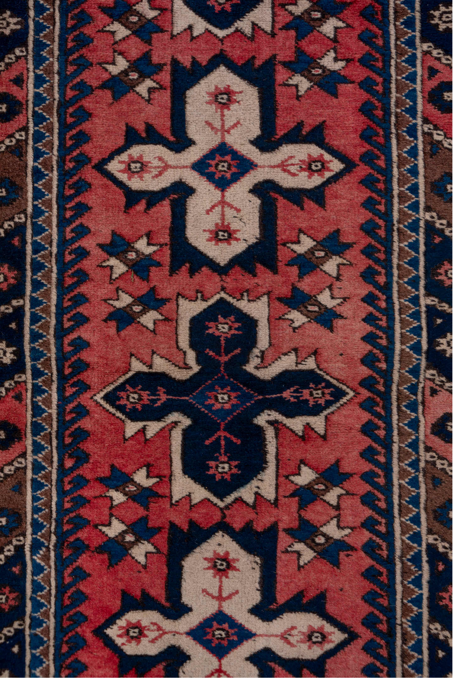 2' x 9' one-of-a-kind handmade vintage Oushak runner rug. Color palette: red, brown, gray, blue, pink, wine, redwood