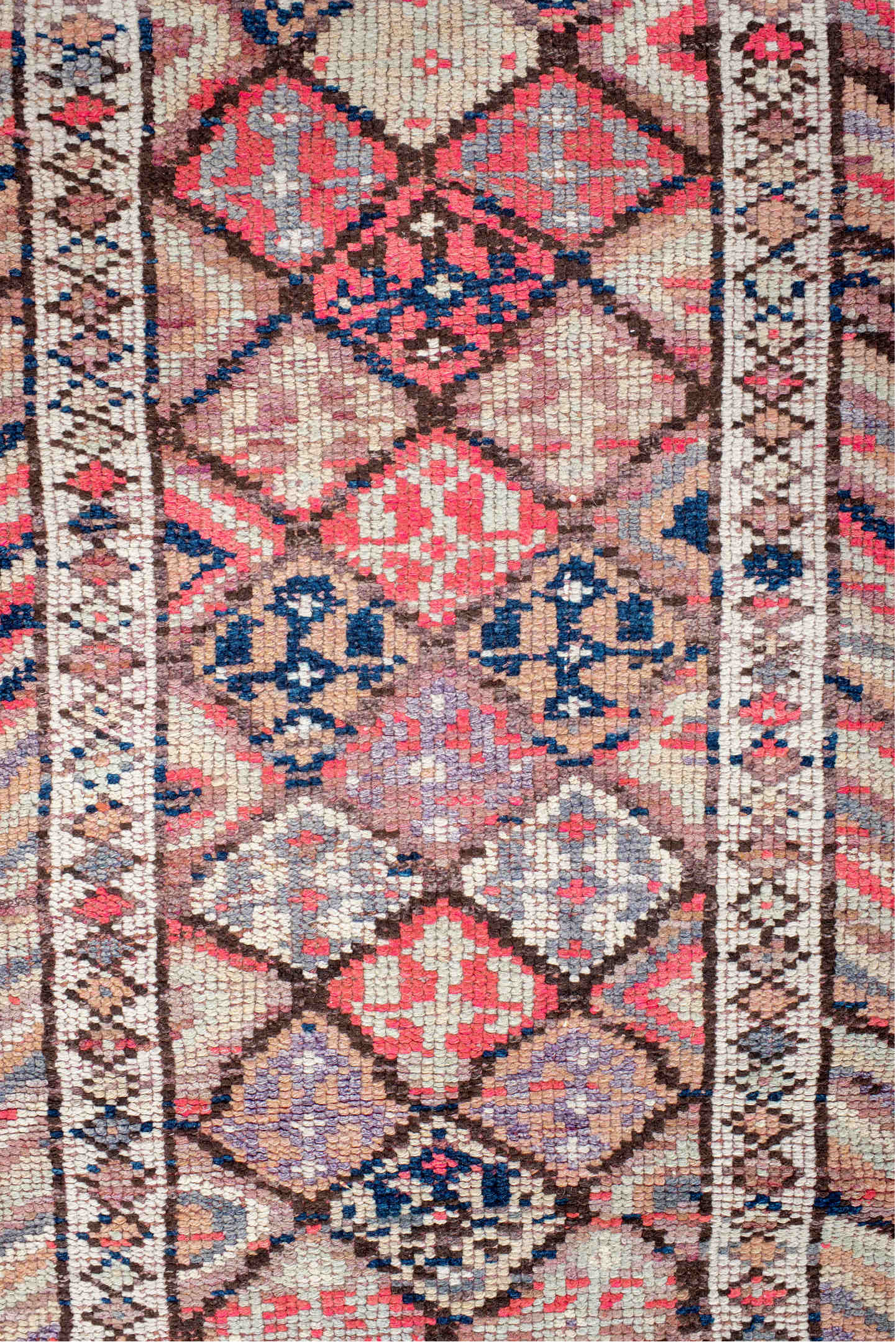 2' x 10' one-of-a-kind handmade vintage Oushak runner rug. Color palette: blue, brown, gray, indian red, light gray