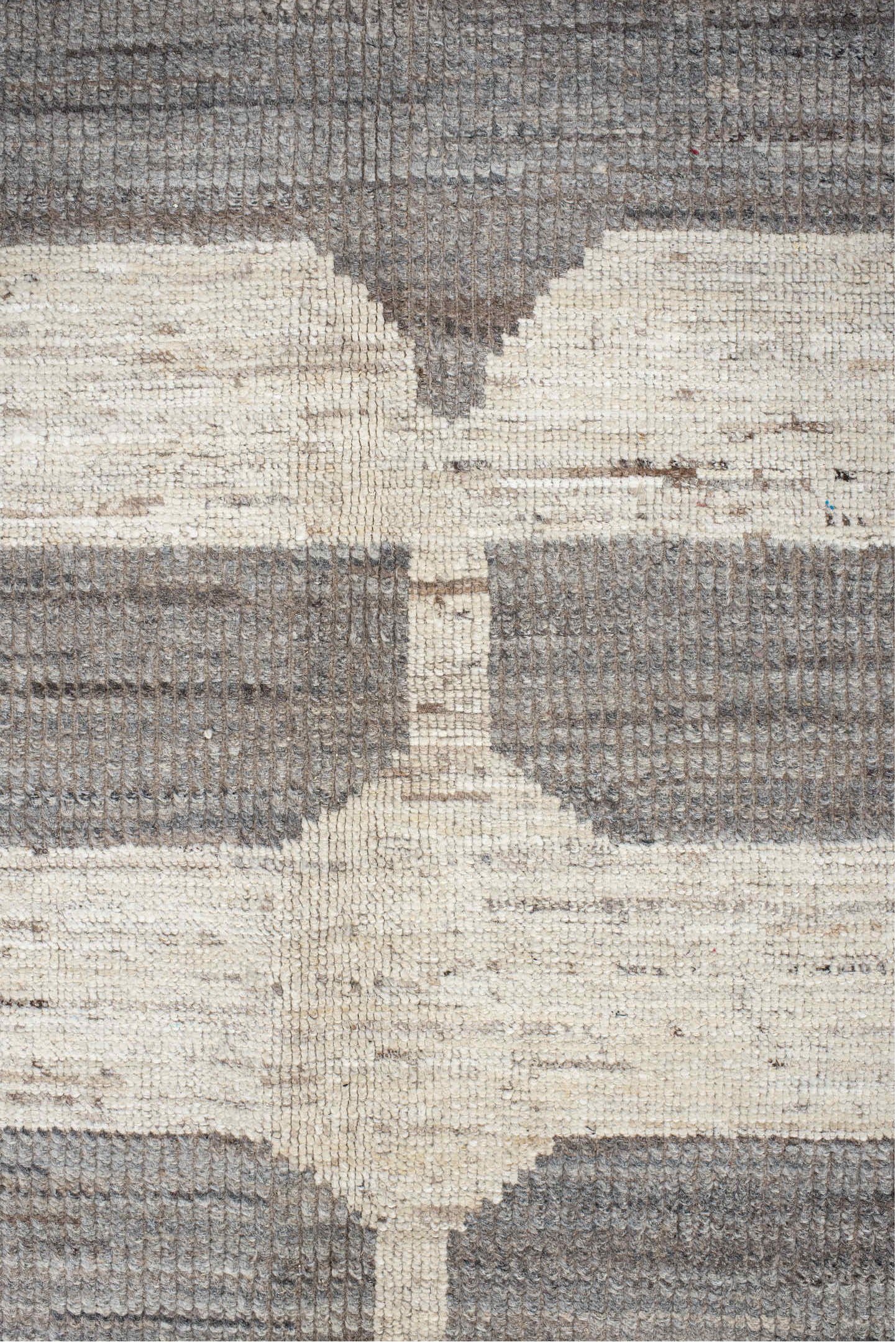 10' x 13' one-of-a-kind handmade vintage Tulu large size rug. Color palette: gray, off-white, light gray, dark gray