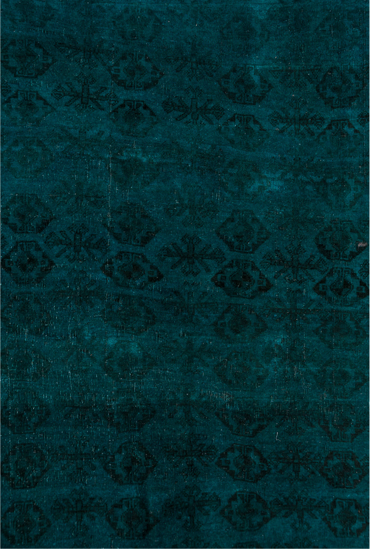 4' x 7' one-of-a-kind handmade vintage Overdyed rug. Color palette: blue, dark slate gray, gray, light gray, off-white