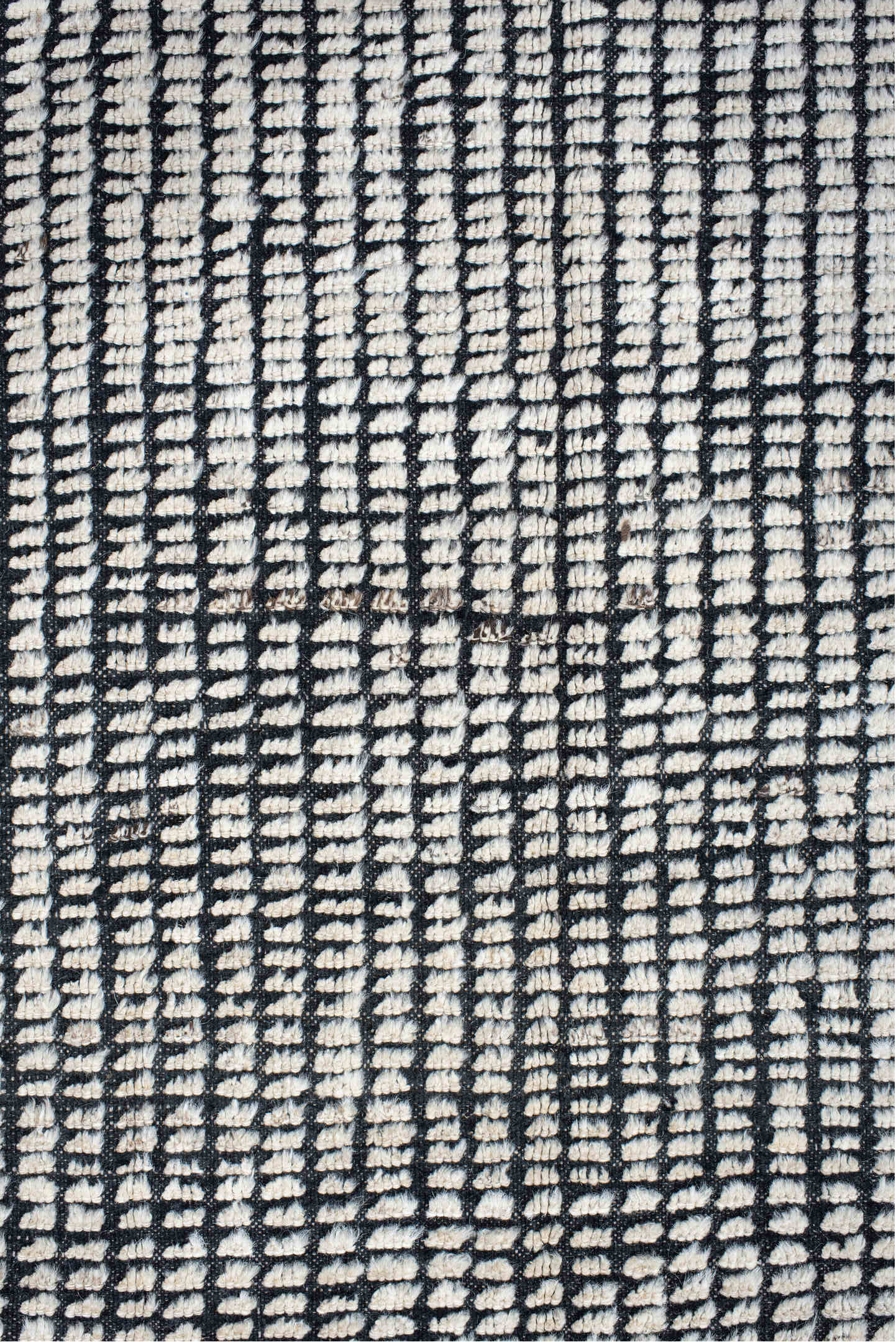 9' x 13' one-of-a-kind handmade vintage Tulu large size rug. Color palette: black, blue, charcoal, dark gray, dim gray