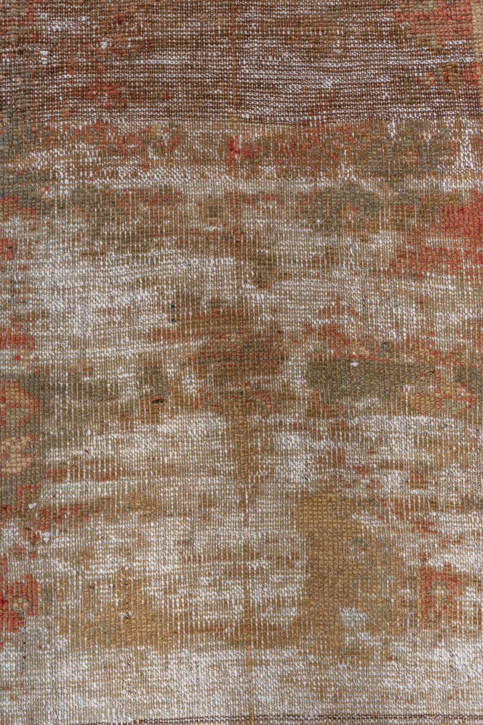 2' x 9' one-of-a-kind handmade vintage Oushak runner rug. Color palette: brown, dim gray, gray, light gray, off-white, pink