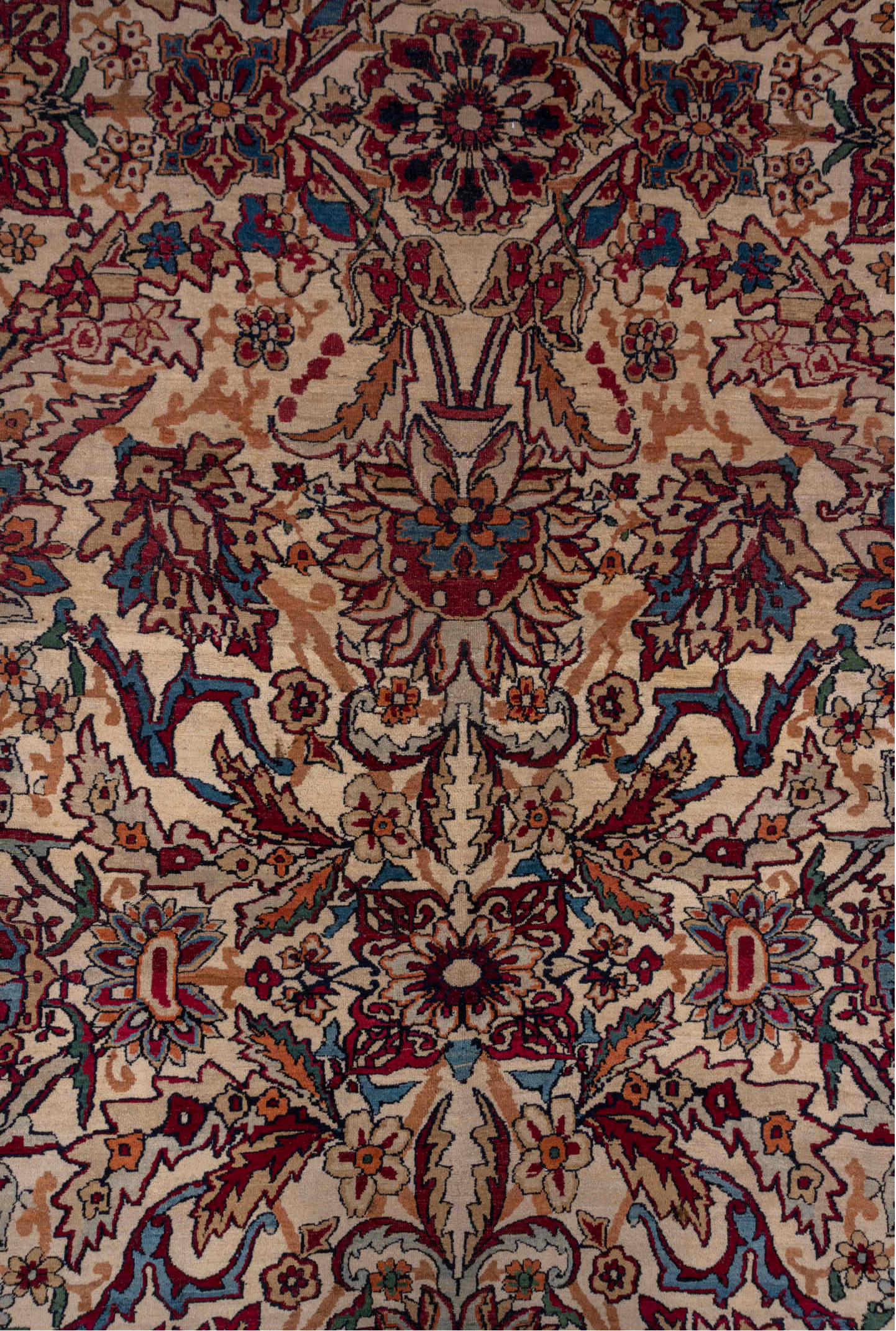 11' x 15' one-of-a-kind handmade vintage Lavar oversize rug. Color palette: black, blue, brown, gray, pink, red, redwood