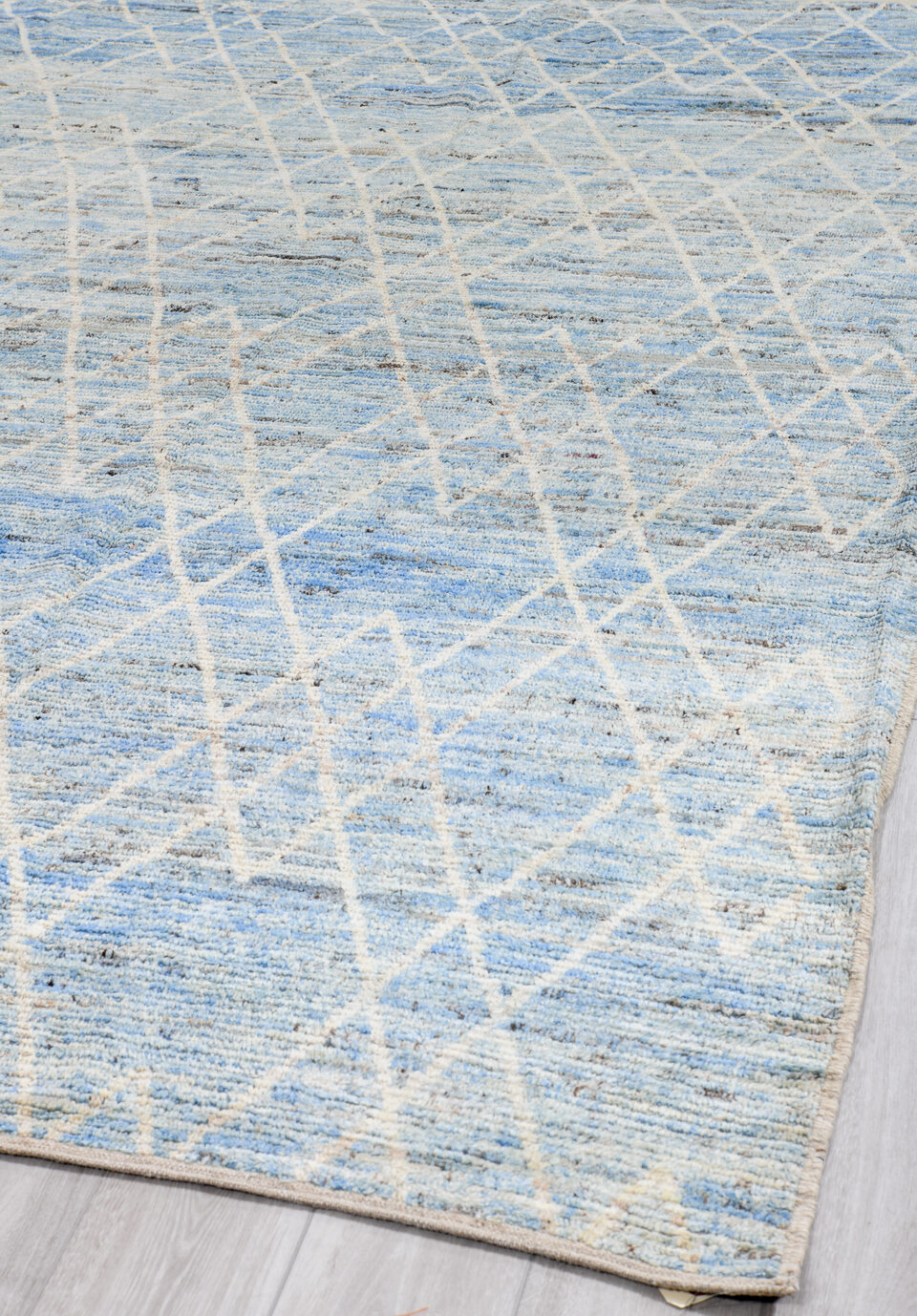 9' x 11' one-of-a-kind handmade vintage Tulu large size rug. Color palette: blue, dark gray, dim gray, gainsboro, gray
